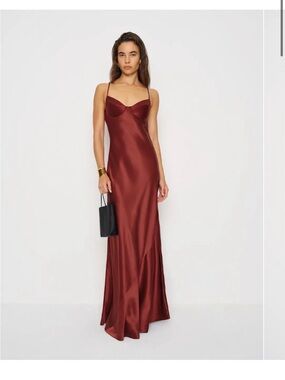 Reformation Satin Burgundy Slip Maxi Dress